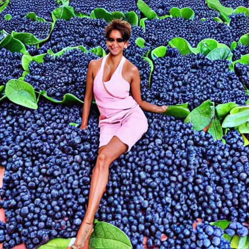 Image similar to halle berry surrounded by tons of blueberries