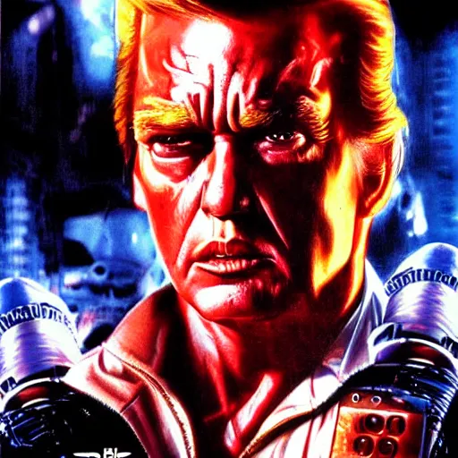 Image similar to trump as terminator, movie poster, digital art, high - detailed, 4 k, artstation, hyper - realistic, by drew struzan