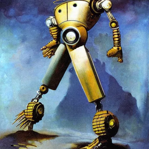 Image similar to portrait of a robot by frank frazetta