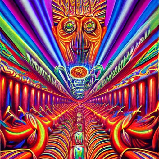 Image similar to alex grey painting of the dmt waiting room