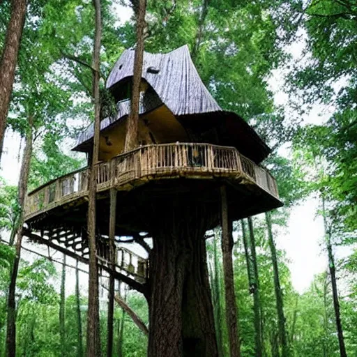 Prompt: treehouse in a forest, dreamy