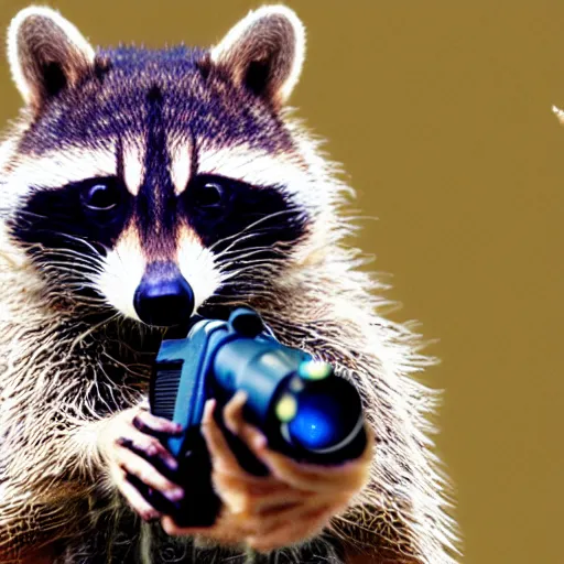 Image similar to racoon holding a laser gun, digital art , centred award winning 4K