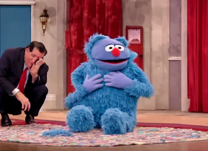 Prompt: ted cruz in the fetal position crying on the floor, on sesame street