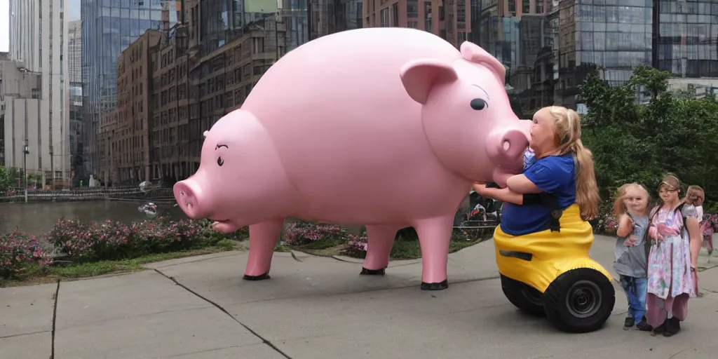 Image similar to giant mechanical piggy attacks pittsburgh