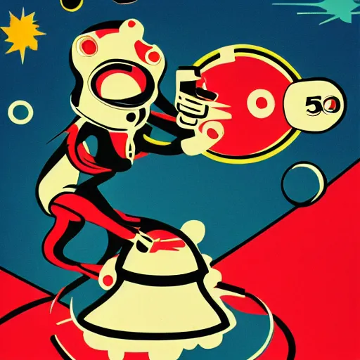 Prompt: Space monkey 50s art style