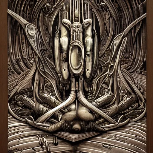 Image similar to a artwork called the room by h. r. giger and aaron horkey.