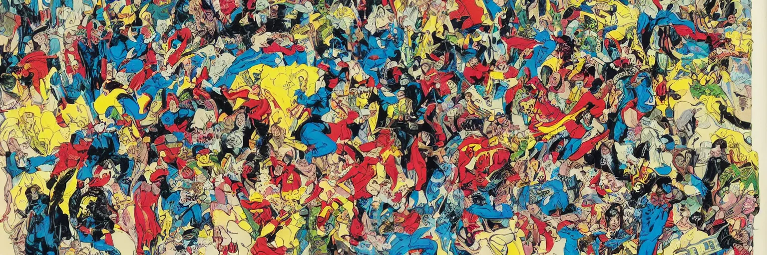 Image similar to vintage comic book art of diverse people, comics superhero, modern art,