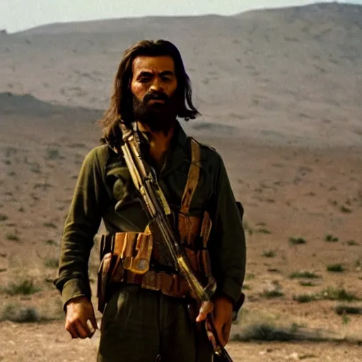 Image similar to kurdish communist in a movie directed by christopher nolan, movie still frame, promotional image, imax 7 0 mm footage