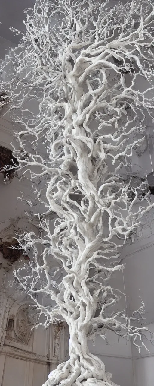 Prompt: a stunning and hyperdetailed tree made with intricate roots made of white marble sculpted by canova