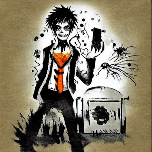 Prompt: “zombie, style of clockwork orange + death note”