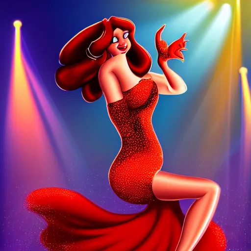 Prompt: jessica rabbit dancing in the spotlight