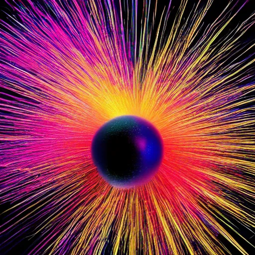 Image similar to A centered explosion of colorful powder on a black background