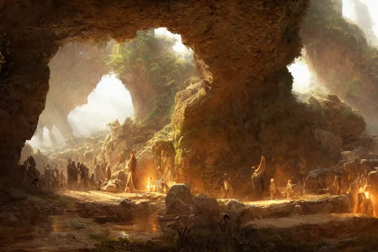 Prompt: stone age rave in a cave, digital art by eugene de blaas, ross tran, and nasreddine dinet, intricately detailed, in the style of romanticism, cinematic, artstation, greg rutkowski