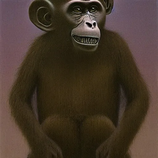 Image similar to monkey in a suit made by zdzislaw beksinski