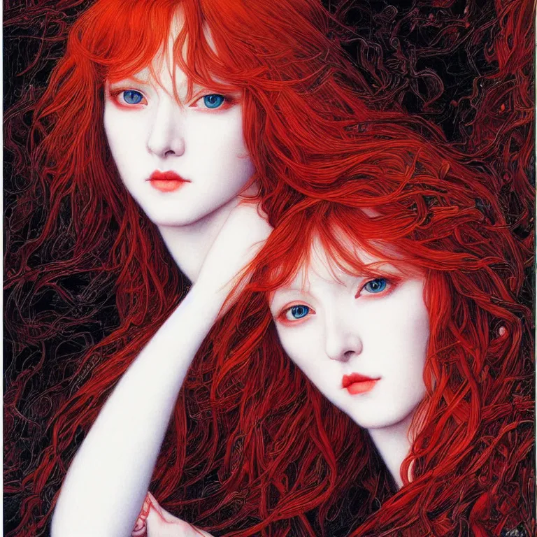 Image similar to portrait of a young red haired woman painted by ayami kojima