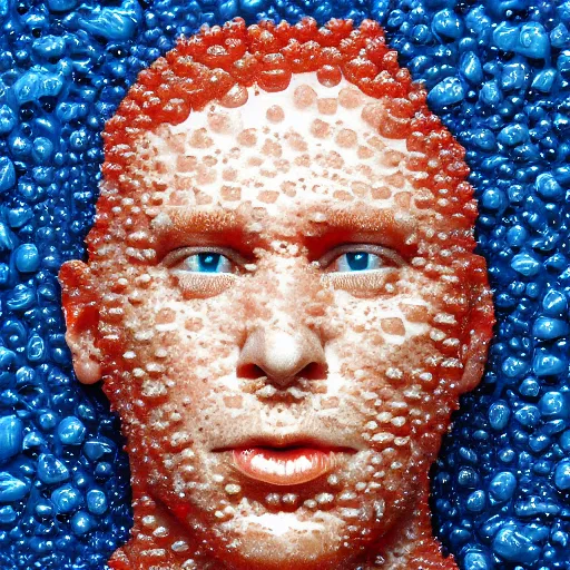 Image similar to an average looking human man made entirely of jello, portrait