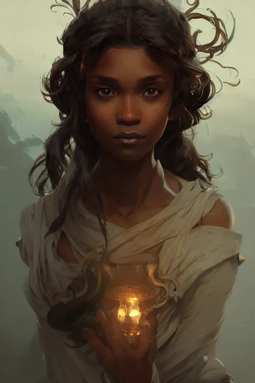 Prompt: Beruseruku light-brown skin, D&D, fantasy, portrait, highly detailed, digital painting, artstation, concept art, sharp focus, illustration, art by greg rutkowski and alphonse mucha