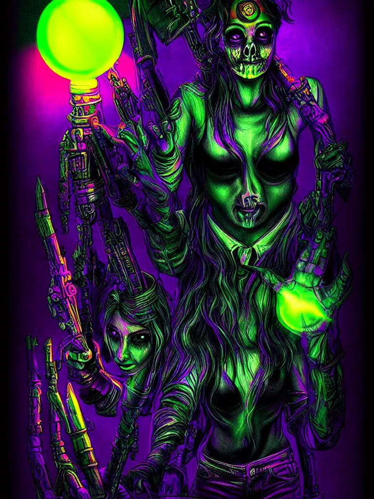 Prompt: glowing fantasy horror blacklight poster hdr