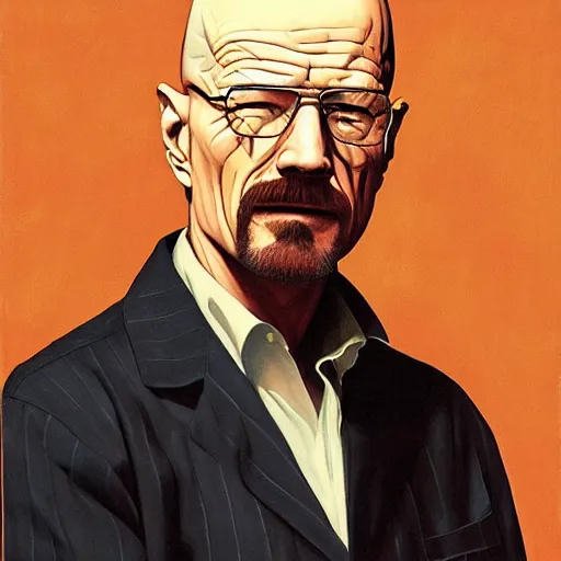 Image similar to painting of walter white as robbie basho the influential folk blues and fingerstyle guitar player, painted by leyendecker