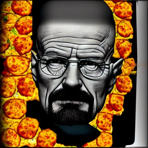 Image similar to walter white made of pizza, unreal, render, splash