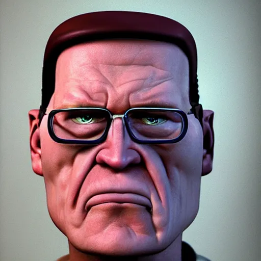 Prompt: hyper realistic, beautiful moody lighting, extreme emotions, caricature, soft, portrait of a very angry Hank Hill, 3d depth