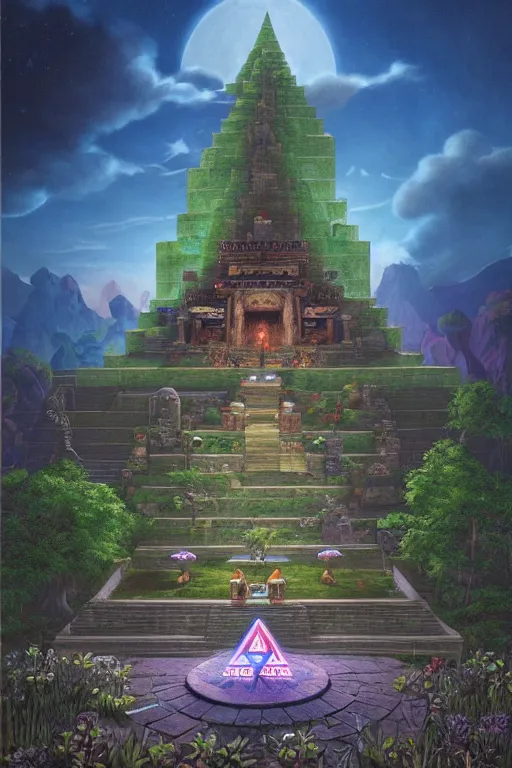 Image similar to Legend of Zelda Majora’s box artwork of a temple by Gregory Crewdson, Matte painting, trending on artstation and unreal engine