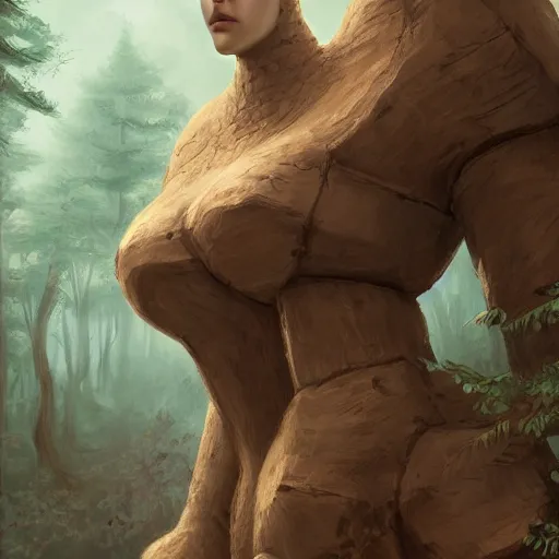 Prompt: A very detailed large wooden golem creature protecting the forest, Charlie Bowater art style, digital fantasy portrait