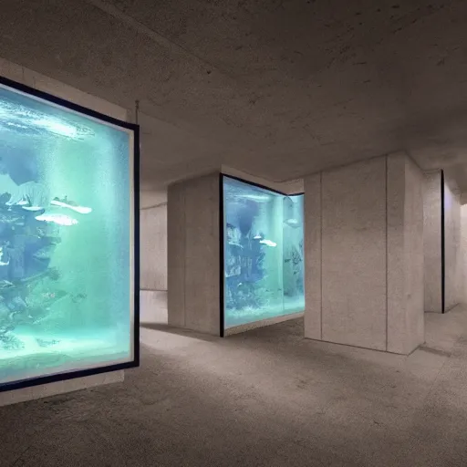 Image similar to aquarium, interior in the brutalist style