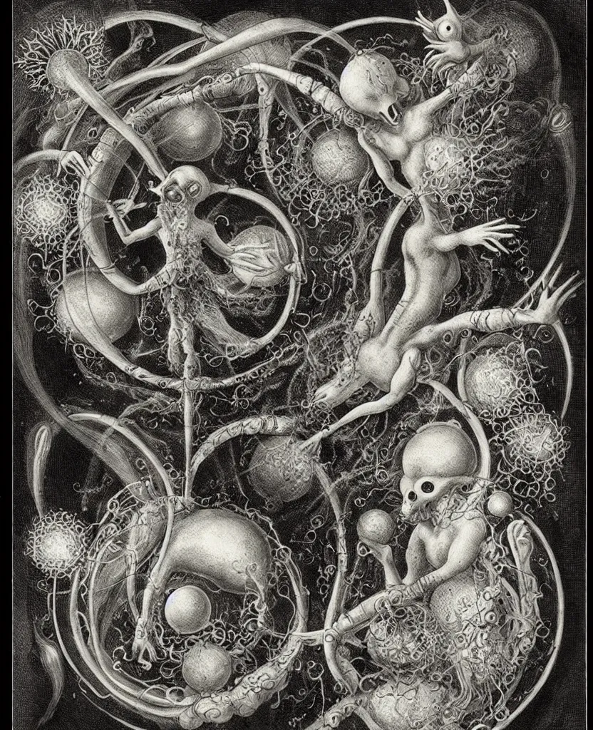 Image similar to whimsical freaky creature sings a unique canto about'as above so below'being ignited by the spirit of haeckel and robert fludd, breakthrough is iminent, glory be to the magic within, in honor of jupiter