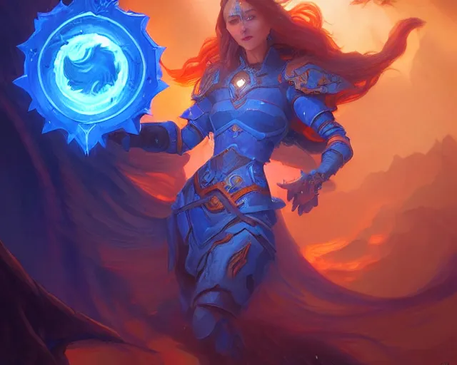 Prompt: blue and orange portal, deep focus, d & d, fantasy, intricate, elegant, highly detailed, digital painting, artstation, concept art, matte, sharp focus, illustration, hearthstone, art by artgerm and greg rutkowski and alphonse mucha