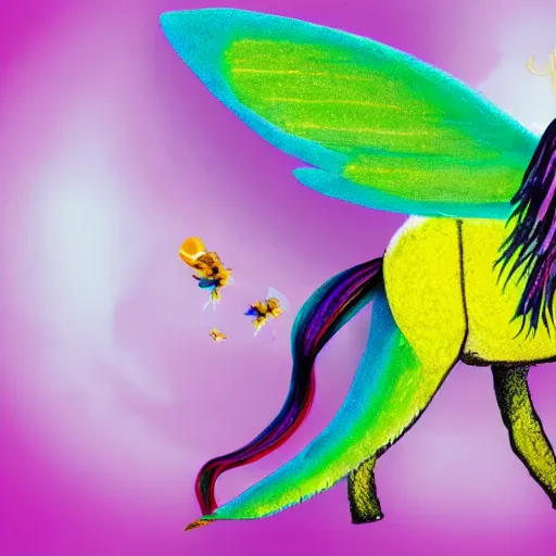 Image similar to photo of a hybrid between a bee and a rainbow unicorn