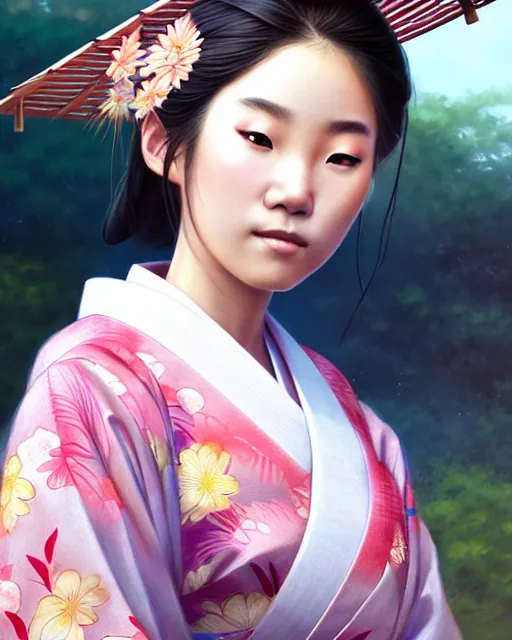 Image similar to a beautiful okinawa girl wear elegant yukata in festival | | summer night, realistic shaded, pleasant face, good looking, fine details, 4 k realistic, cryengine, realistic shaded lighting poster by greg rutkowski, magali villeneuve, artgerm, jeremy lipkin and michael garmash and rob rey