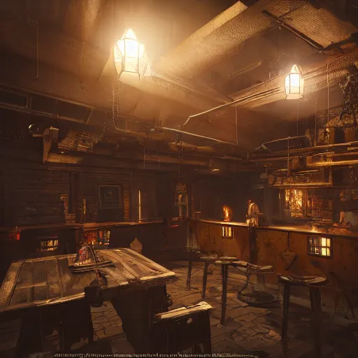 Prompt: ultra mega super hyper realistic Digital concept art of Cyberpunk tavern mixed with medieval style. Rendered in VRAY and DaVinci Resolve and MAXWELL and LUMION 3D, Volumetric natural light