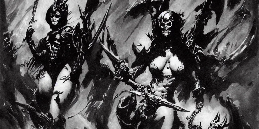 Image similar to female death dealer by frank frazetta