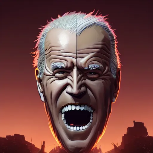 Prompt: Joe Biden as giant titan from Attack On Titan picking up and taking bite of person, by Hajime Isayama and Tooth Wu and wlop and beeple and dan mumford, octane render, trending on artstation, greg rutkowski very coherent symmetrical artwork. cinematic, hyper realism, high detail, octane render, 8k, iridescent accents