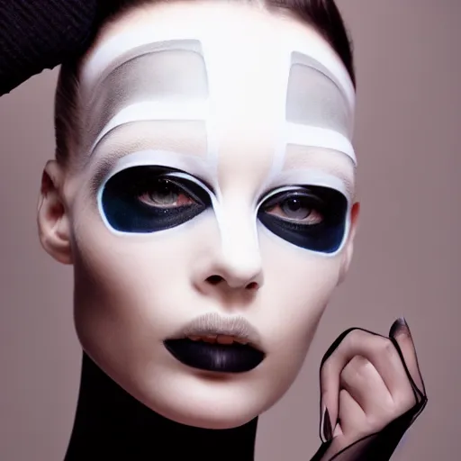 Image similar to high fashion photography of a model in neo futurism white sci - fi makup, transparent cloth, beautifully lit