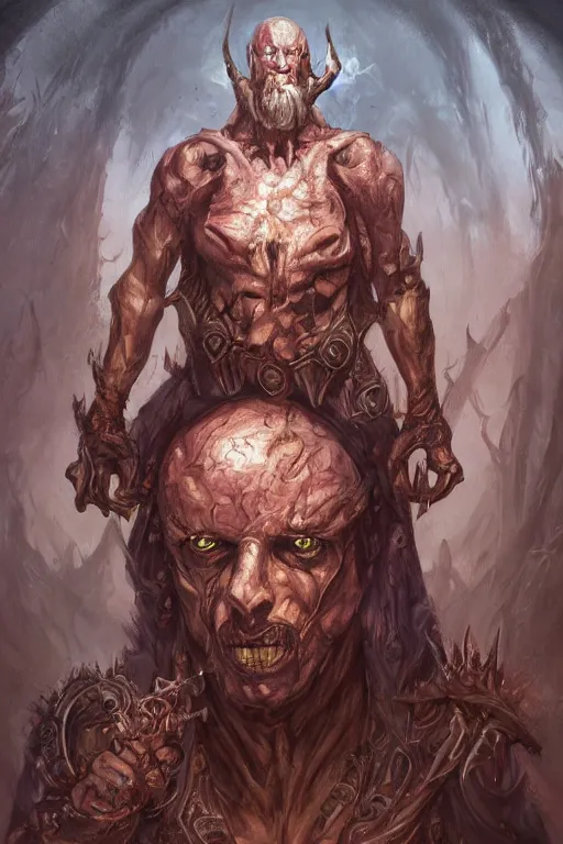 Prompt: a full body high detail fantasy portrait oil painting illustration of the torment nexus which should not be created by justin sweet with face and body clearly visible, insane, realistic proportions, d & d, rpg, forgotten realms, artstation trending, high quality, sombre mood, artstation trending, muted colours, entire person visible!