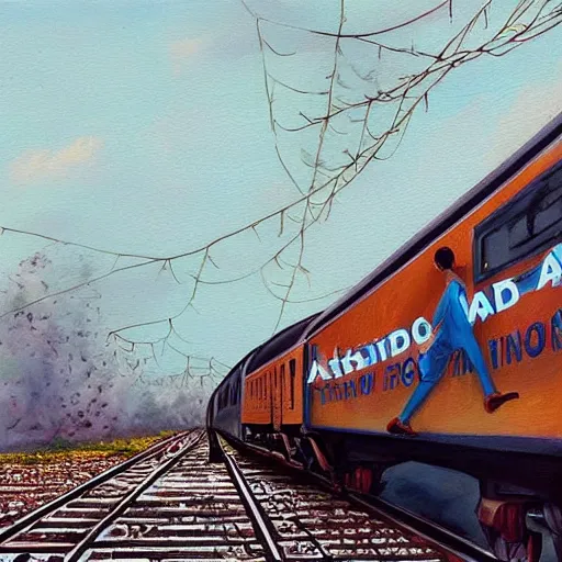 Prompt: a beautiful painting of a train traveling in india by greg rutkowsk and adonna khare, wes anderson, trending on artstation