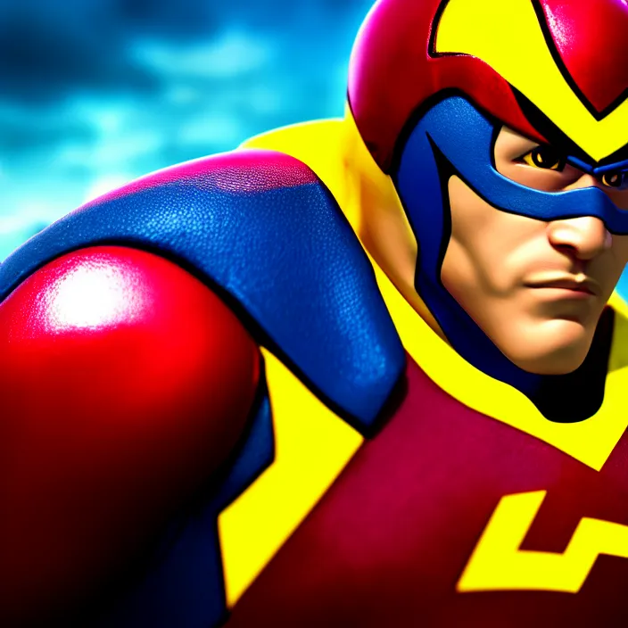 Image similar to cinematic portrait, captain falcon, head and chest only, nintendo, contemporary, masterpiece, cinematic composition, dramatic pose, beautiful lighting, sharp, details, hyper - detailed, hd, 4 k