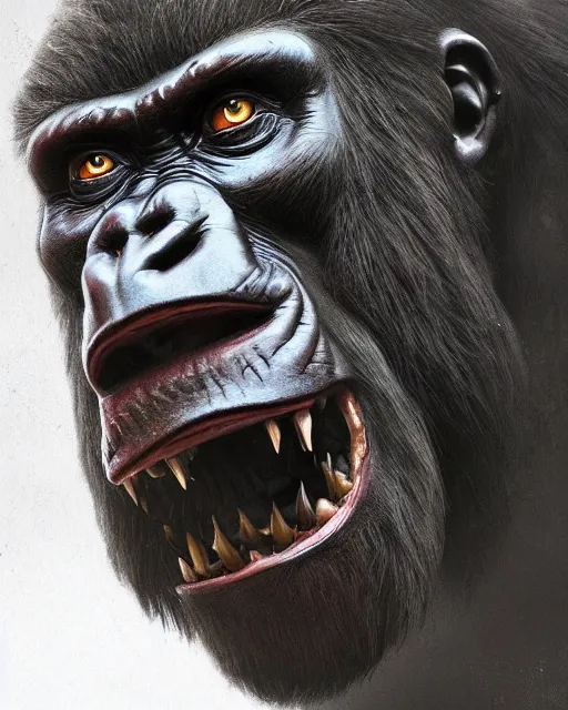 Image similar to A gorilla-woves, terrifying face, highly detailed face, close-up, fantasy art, monster art, in the style of greg rutkowski, illustration, epic, fantasy, intricate, hyper detailed, artstation, concept art, smooth, sharp focus, ray tracing