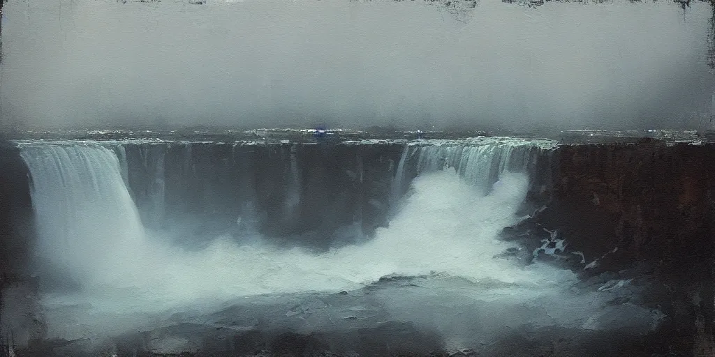 Image similar to niagara falls by jeremy mann, mist, lost edges, impasto, alla prima