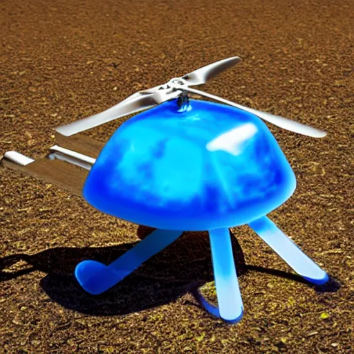 Image similar to Collossal ice block shaped like a helicopter melting in a sunny savannah