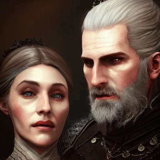 Prompt: portrait painting iris von everec and olgierd von everec, the witcher 3 game, artstation, detailed