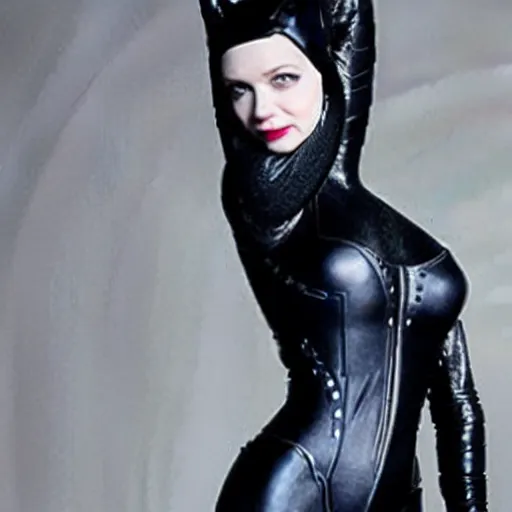 Image similar to long shot photo of christina hendricks as catwoman
