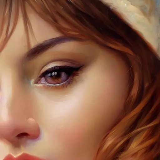 Prompt: super close - up of a beautiful woman's face, morning, highly detailed, ultrarealistic oil painting, vladimir volegov, artstation