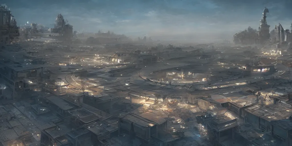 Image similar to Futuristic marrakech , beautiful dynamic lighting, cinematic, wide angle establishing shot, extremely high detail, photo realistic, cinematic lighting, post processed, concept art, artstation, matte painting, style by eddie mendoza, raphael lacoste, alex ross, volumetric lighting, light rays, photorealistic, ultrarealistic, moody, coronarender, 8k