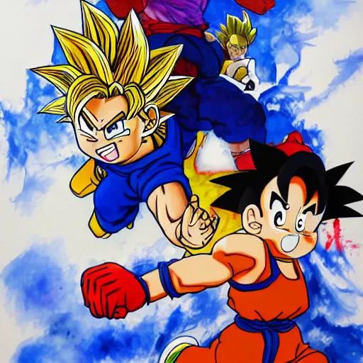 Prompt: a beautiful painting of goku hitting the whip while walter white and mr. incredible cook uncanny meth in super mario 6 4., painting by yoji shinkawa, greg ruthowski, artstation