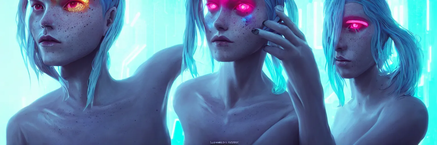 Prompt: outfocus photography of a beautiful scandinavian female humanoid with freckles, by loish, d & d, fantasy, cyber neon lighting, futurism, intricate futuristic jewelry accessories, cyberpunk high fashion glossy latex swimsuit, profile posing, perfect anatomy, hyper photorealistic, digital photography, artstation, pinterest, concept art, art by pascal blanche and greg rutkowski,