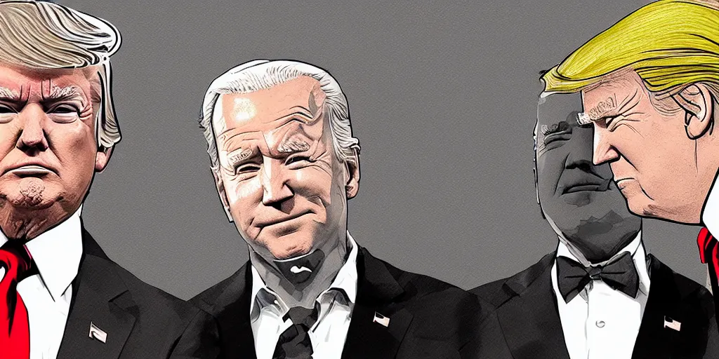 Image similar to a portrait of donald trump and joe biden having a fist fight, art station, digital art