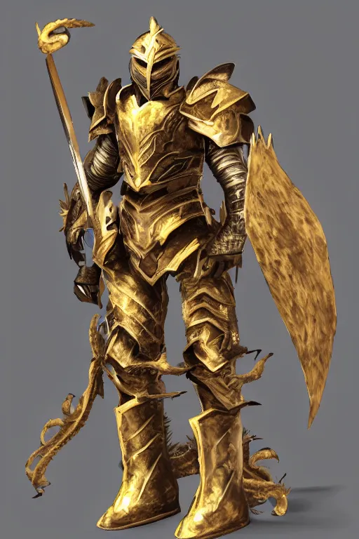 Image similar to Golden dragon born fighter wearing plate armor